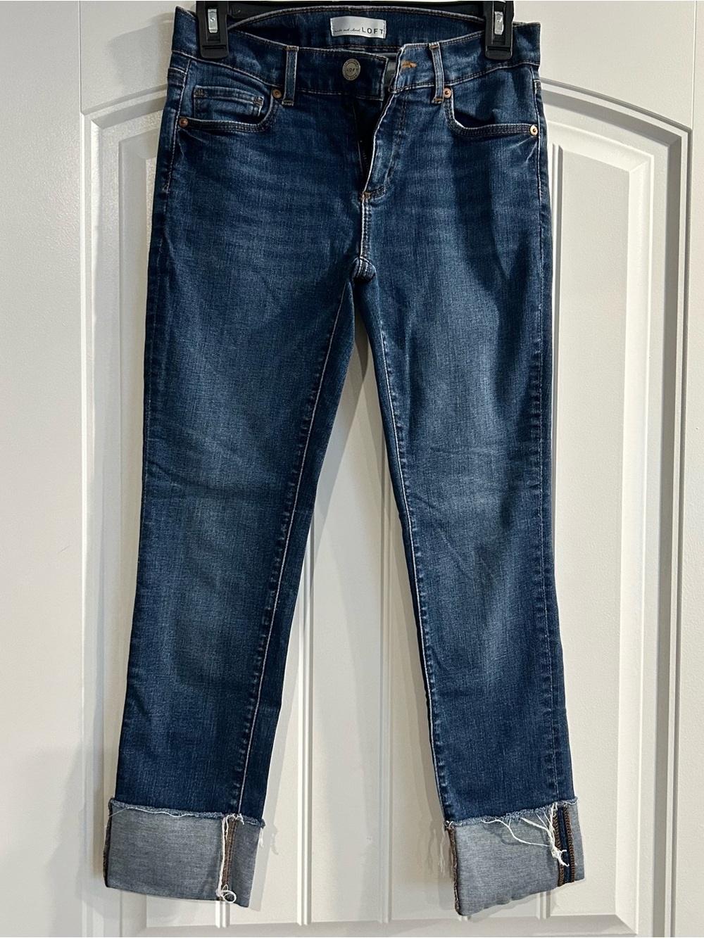 LOFT Dark Blue Cropped Cuffed Jeans